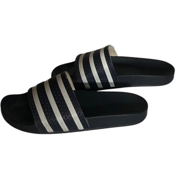 𝅺Adidas Navy Blue Three Stripe Slides Size 9 - Picture 3 of 8
